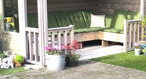 Houten tuinbank tuinset in delen, Ophalen, Zo goed als nieuw, Hout