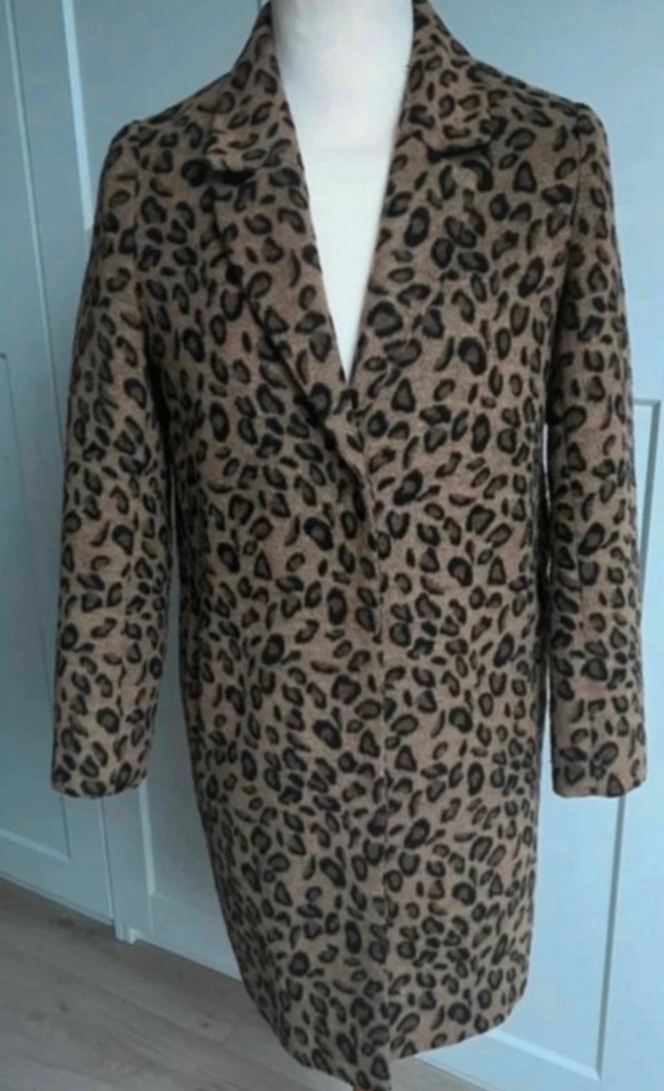 Bruin/zwart panter print jas met wol, 38, Ophalen of Verzenden, Zo goed als nieuw, Maat 38/40 (M), Bruin