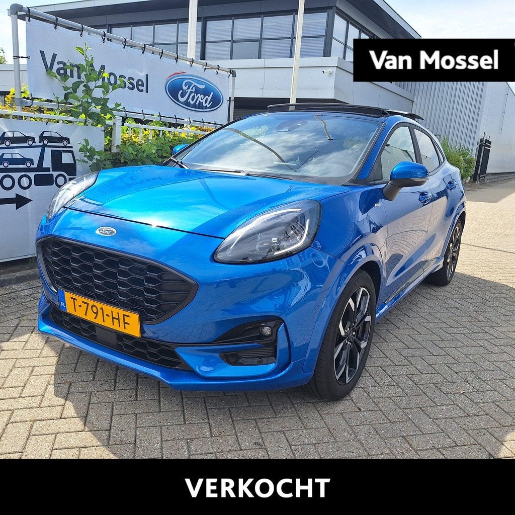 Ford Puma 1.0 EcoBoost Hybrid ST-Line X Ged. Lederenbekledin, Auto's, Ford, 12 maanden, 125 pk, Blauw, Leder en Stof