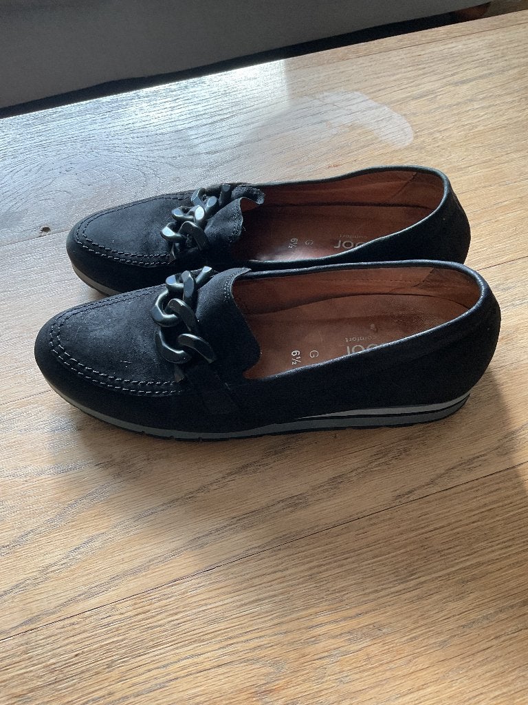 GABOR, prachtige moccasins, zwarte suéde, 39, Gabor, Ophalen of Verzenden, Zo goed als nieuw, Instappers