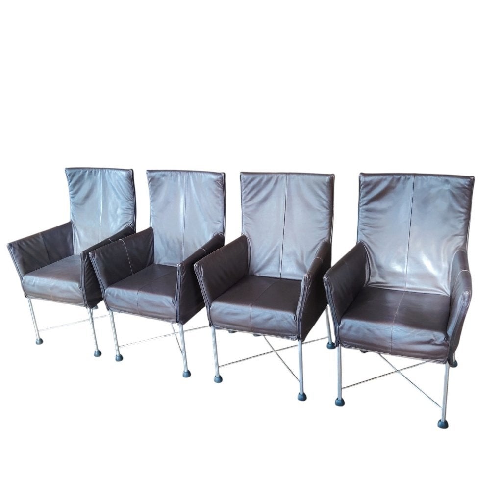 4x Montis Chaplin Premium Leder Chroom Origineel Designstoel, Bruin, Ophalen of Verzenden, Zo goed als nieuw, Vier