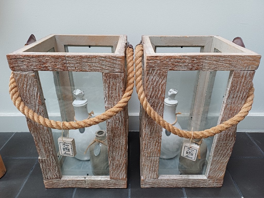 Houten Rivièra Maison Lantaarns 2x - echte EYECATCHERS, 36 cm, Rivièra Maison, Ophalen of Verzenden, Zo goed als nieuw