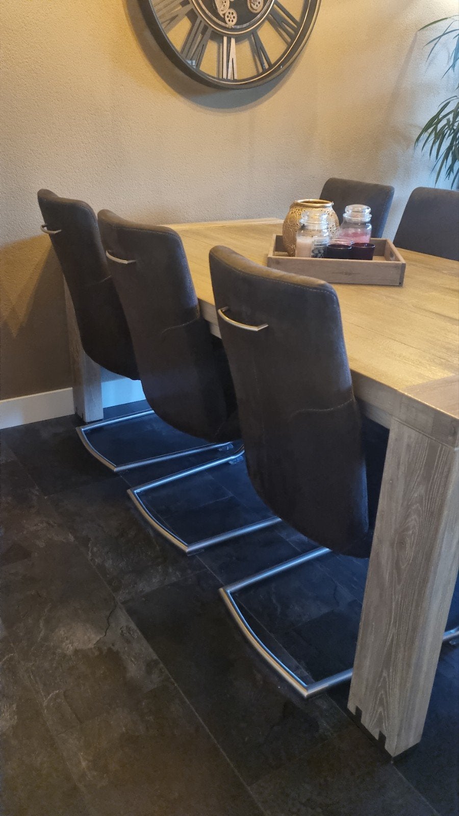 6 Henders & Hazel eetkamerstoelen taupe bruin, vaste prijs, Ophalen, Bruin, Zo goed als nieuw, Metaal