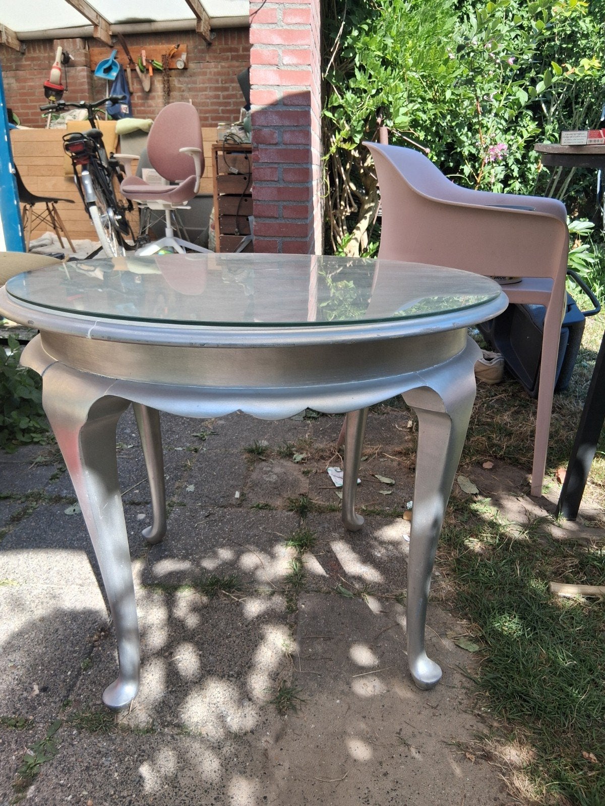 Rond brocante salontafels met glasplaat, Huis en Inrichting, Tafels | Sidetables, Ophalen, 50 tot 100 cm, Rond, Zo goed als nieuw
