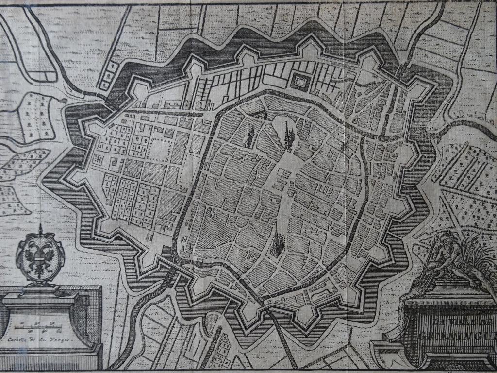 Gravure plattegrond stad Groningen, Jacob Harrewijn 1769, Antiek en Kunst, Verzenden, Cartografie, Gravure, Origineel