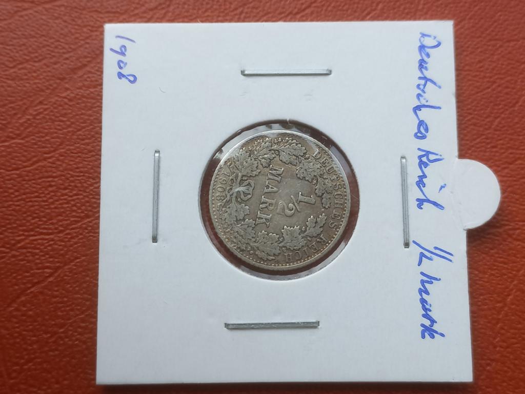 Dld halve mark 1908A zilver, Ophalen of Verzenden, Duitsland, Zilver