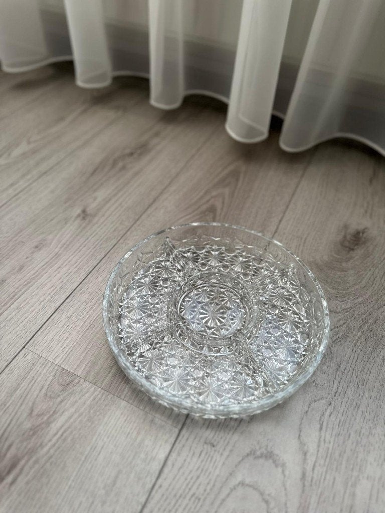 Glazen verdeelschaal – decoratief patroon, Overige kleuren, Schaal, Ophalen of Verzenden, Zo goed als nieuw