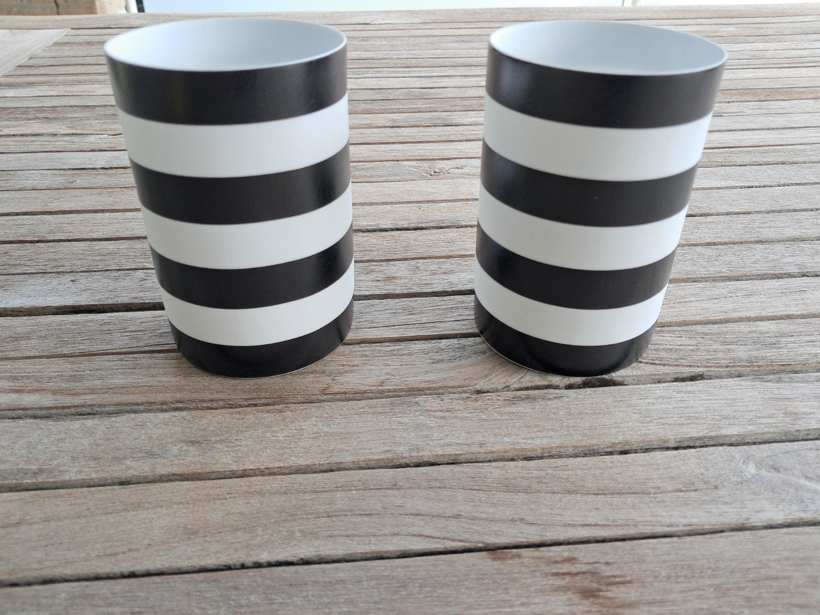 Set van 2 Madam Stoltz windlichten - Zwart/Wit gestreept, Ophalen, Zwart, Zo goed als nieuw, Metaal