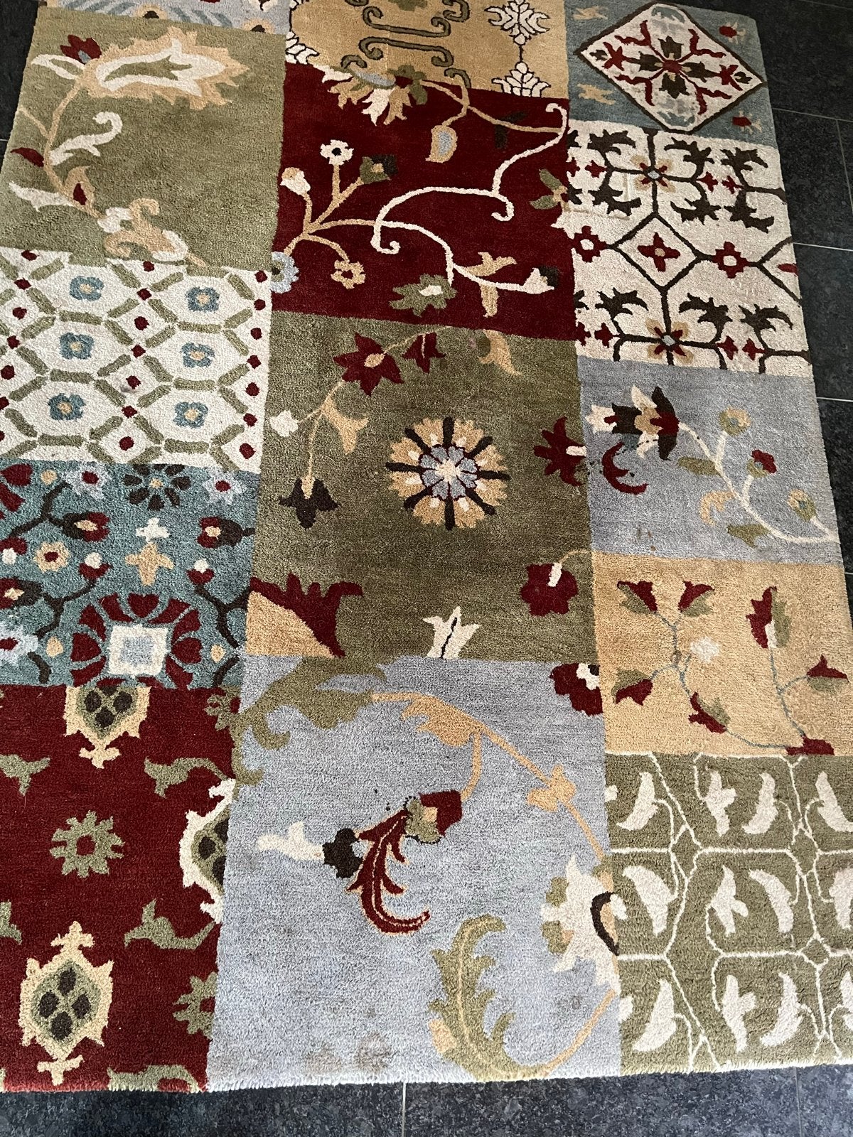 Patchwork wollen vloerkleed, Ophalen, Gebruikt, Overige kleuren, 150 tot 200 cm