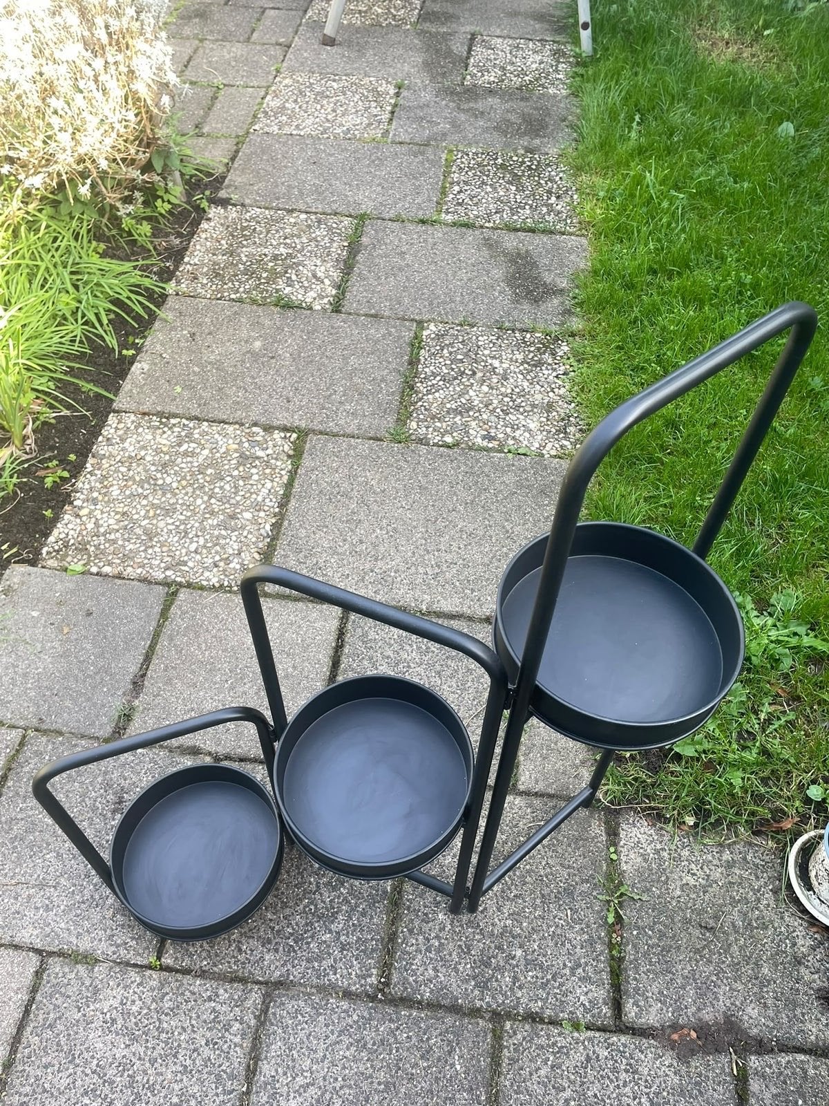 Zwart metalen plantenrek met 3 etages, Tuin en Terras, Ophalen, Minder dan 60 cm, Zo goed als nieuw, Binnen