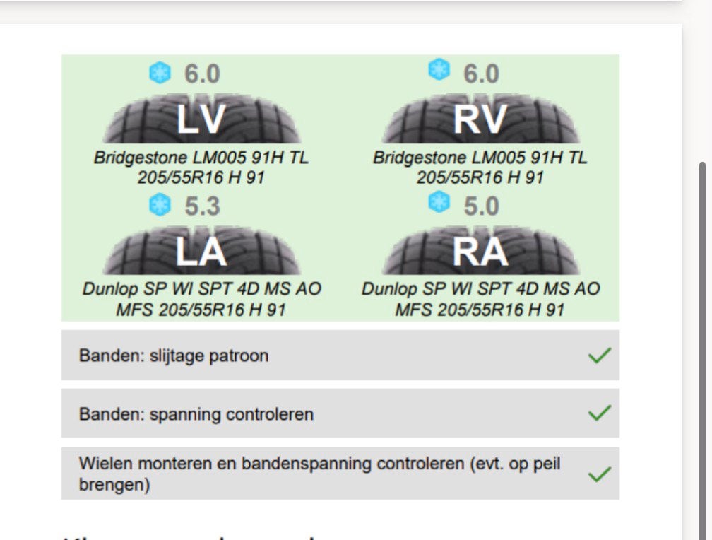 Set winterbanden 205/55R16 Toyota Corolla Bridgestone&Dunlop, Ophalen, Gebruikt, 16 inch, Band(en)