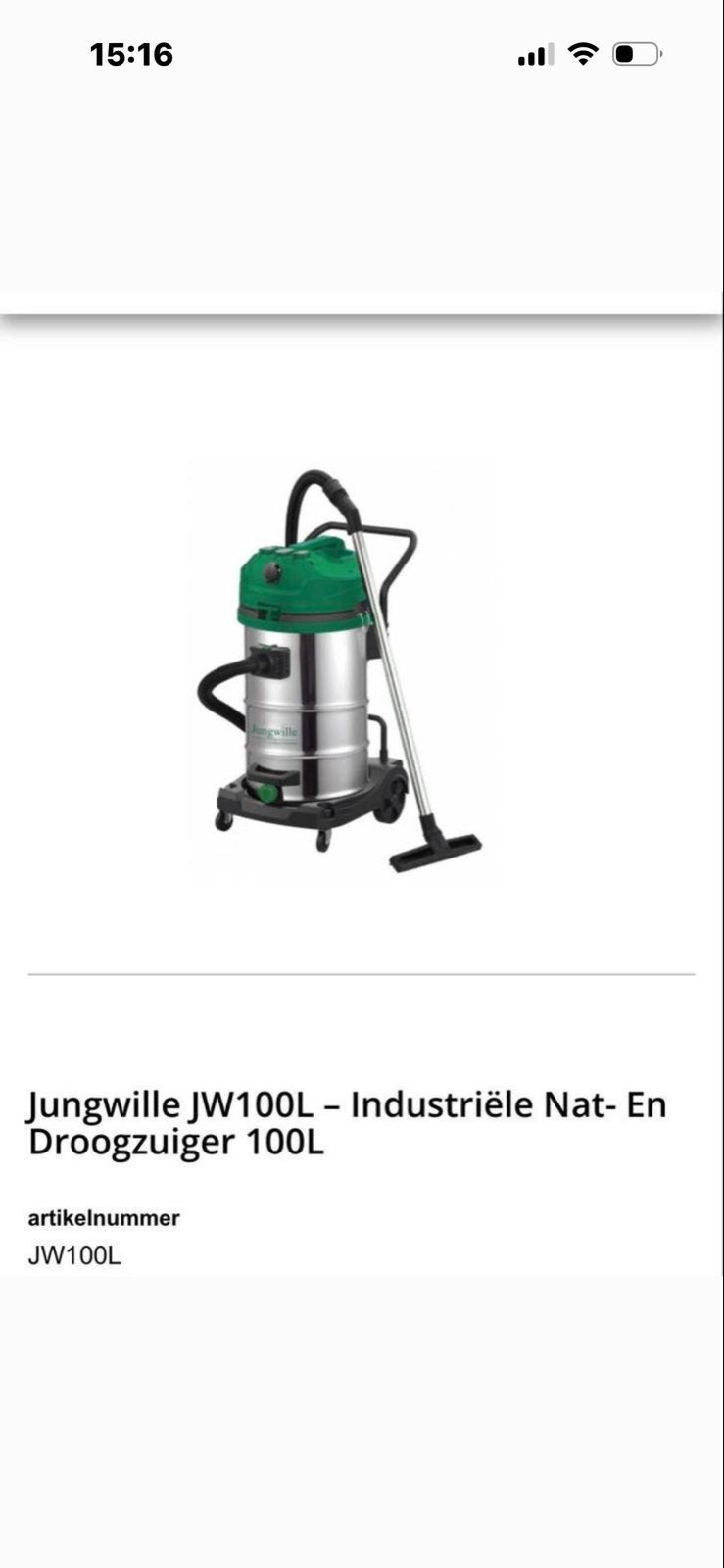 Jungwille JW100L Industriële Nat- en Droogzuiger 100L, Nieuw, Ophalen of Verzenden, 1600 tot 2000 watt, Industriële stofzuiger