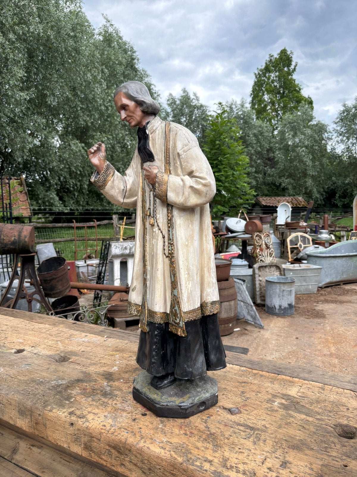 Antiek gips beeld van sint Johannes Vianney Franse priester, Antiek en Kunst, Ophalen of Verzenden