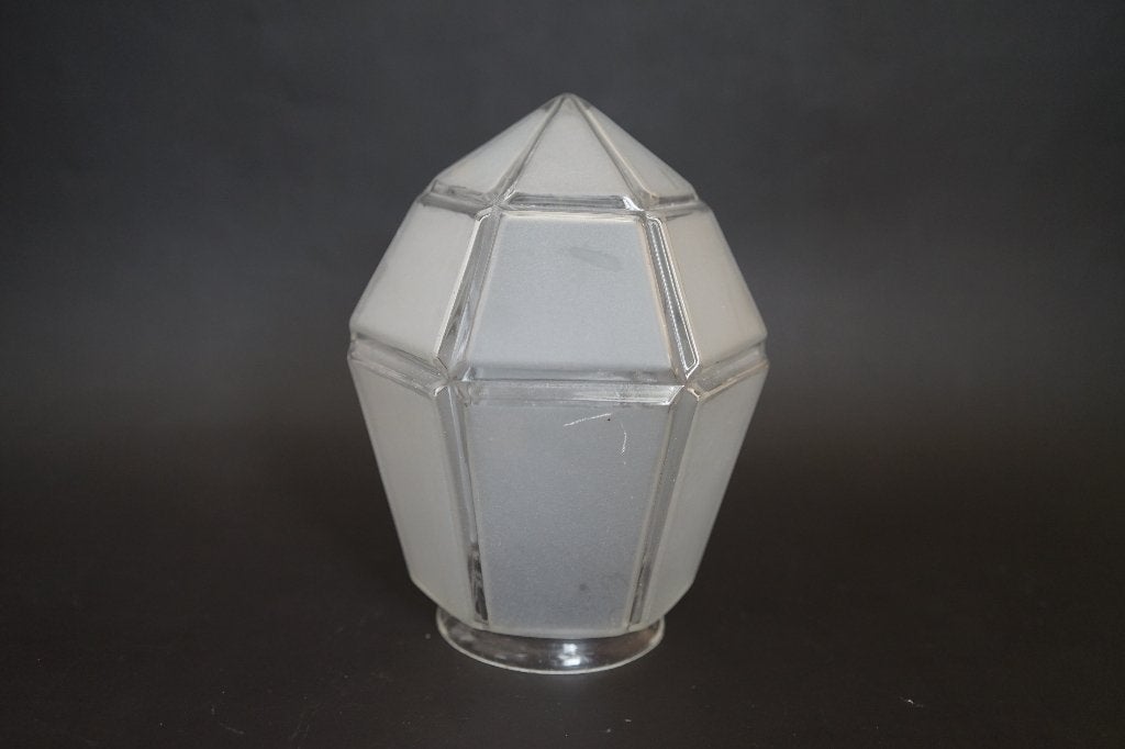Art Nouveau Deco lampenkap antiek, grijs satijnglas zeskant, Ophalen of Verzenden, Gebruikt, Grijs, Overige vormen