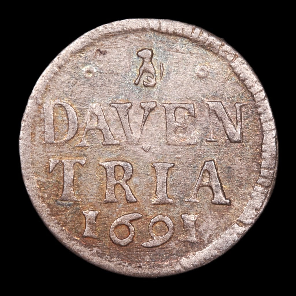 Stuiver Deventer 1691. Zfr/ Pr., Vóór koninkrijk, Zilver, Losse munt, Overige waardes