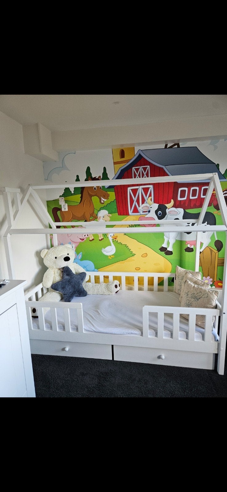 Kinderbed "huisje" 90x180 wit hout ZGAN met opberg lades, Kinderen en Baby's, Ophalen, Zo goed als nieuw, Jongetje of Meisje