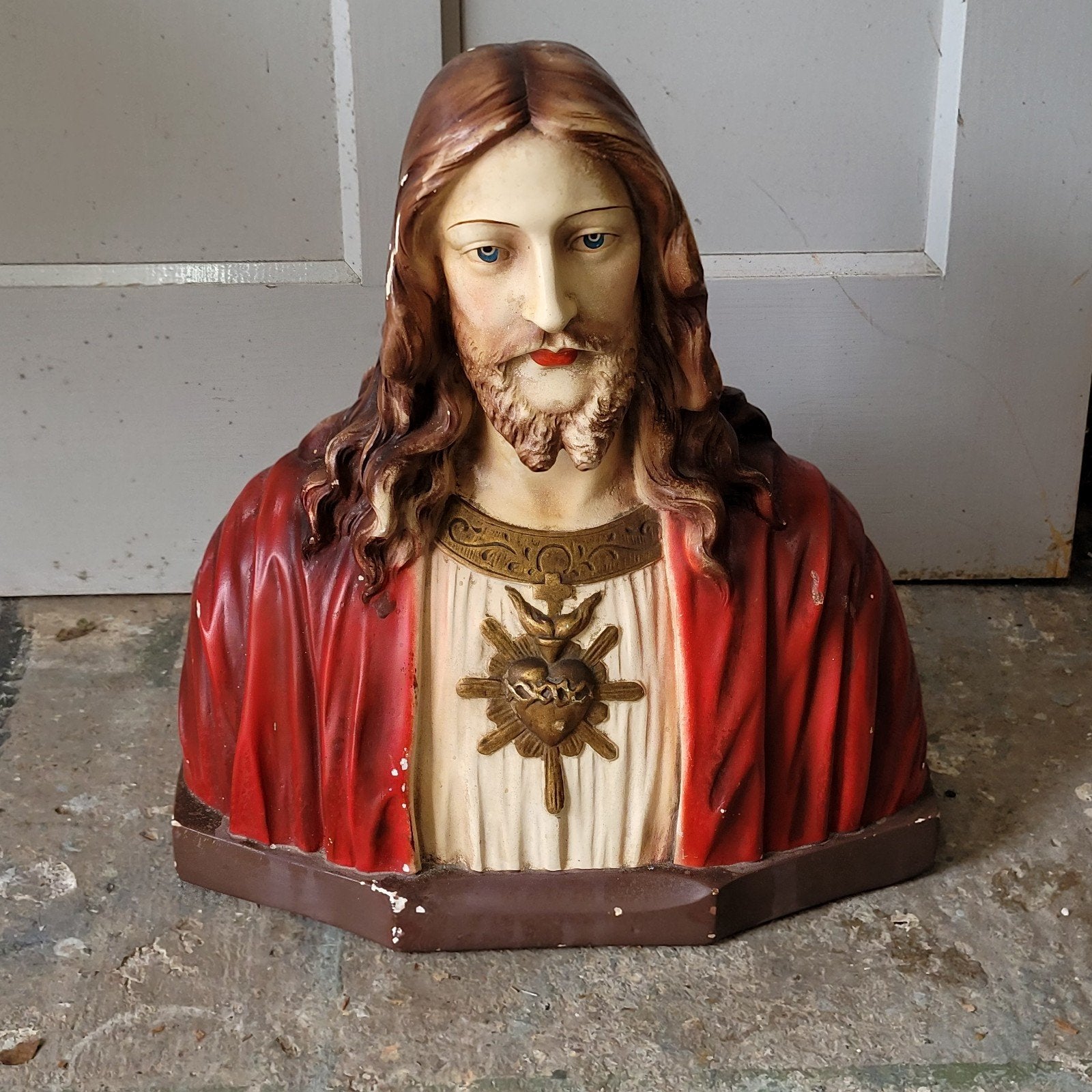 Vintage antiek oud buste beeld van het Heilig Hart van Jezus, Antiek en Kunst, Ophalen