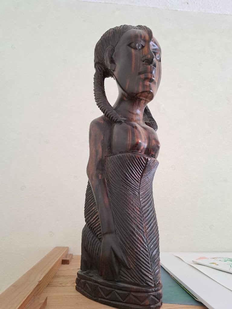 Prachtig Afrikaans Ebbenhouten Beeld Moeder met Kind op Rug, Antiek en Kunst, Ophalen, Houtsnijwerk, Handgemaakt, 20 - 50 cm