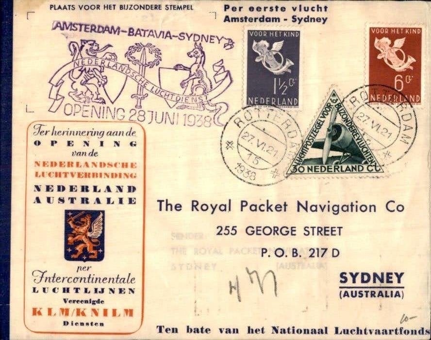 Amsterdam - Batavia - Sydney - Kinderzegels - 1938, Postzegels en Munten, Brieven en Enveloppen | Nederland, Verzenden, Envelop