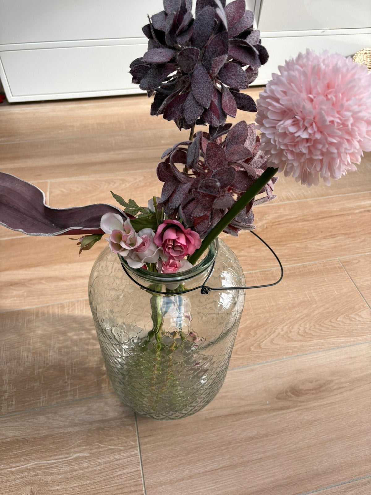 Glazen vaas met kunstbloemen/ windlicht, Ophalen, Gebruikt, Overige kleuren, Glas