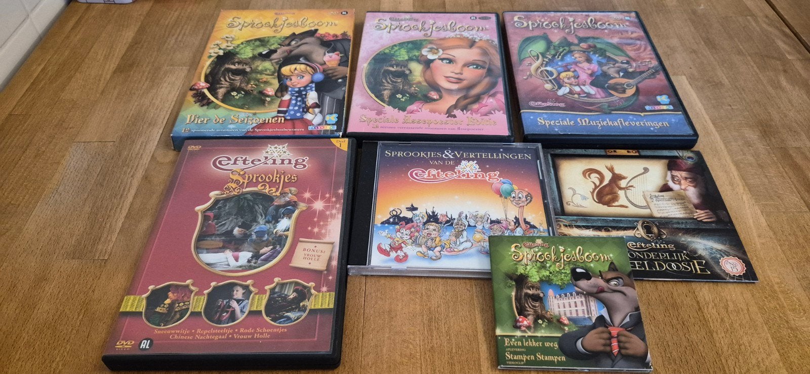 7 Efteling Sprookjes DVD en CD Collectie, Gebruikt, Verzamelbox, Alle leeftijden, Familie