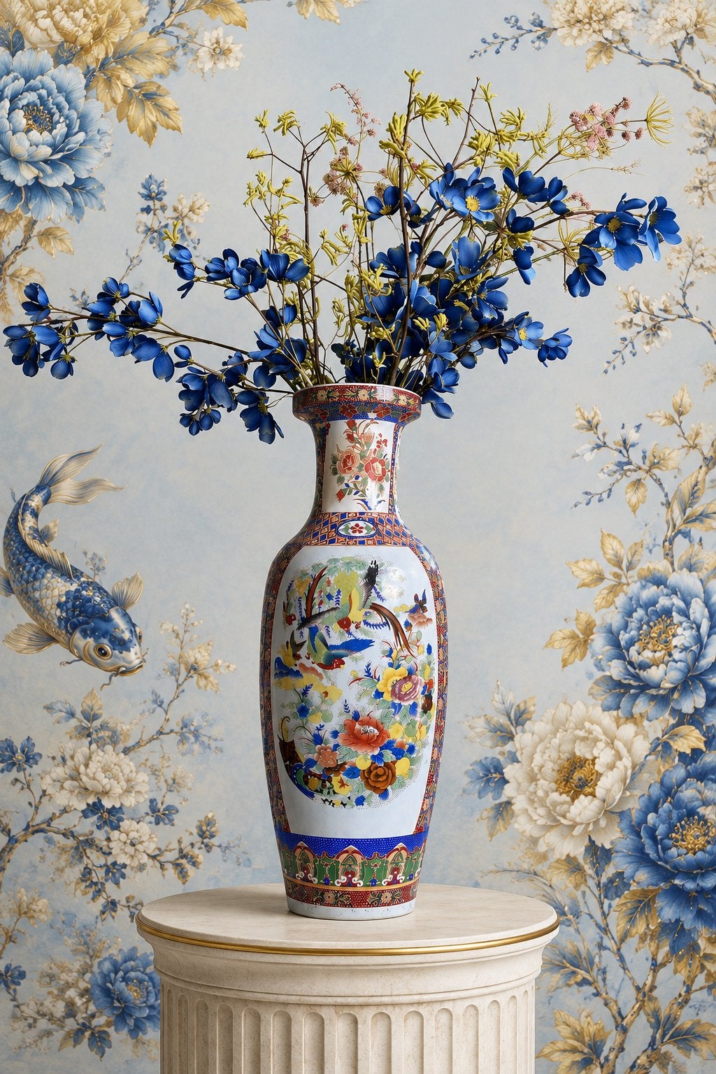 Grote Chinese vaas met kleurrijke decoratie, Ophalen of Verzenden