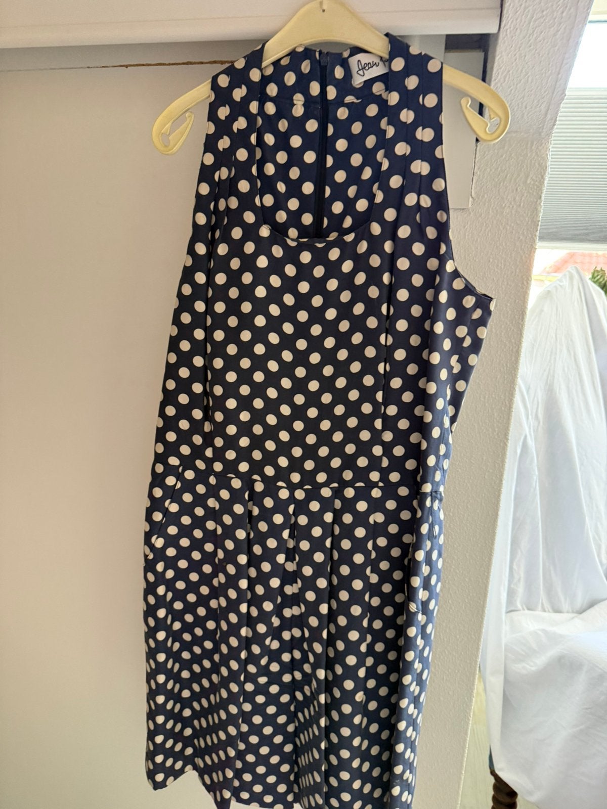 Zomer broek-jurkje 100% zijde donkerblauw met stippen, Maat 38/40 (M), Blauw, Ophalen of Verzenden, Zo goed als nieuw