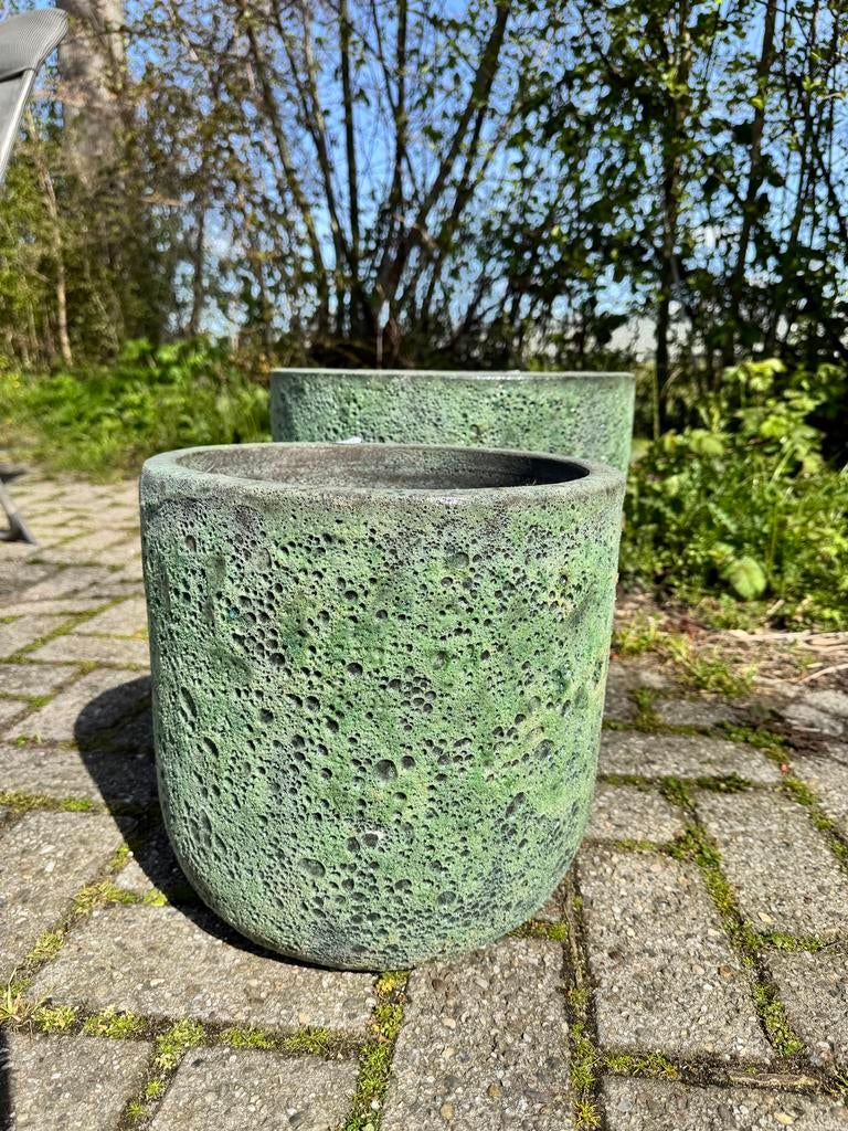Terracotta bloempot - Jade groen, Rond, Nieuw, Minder dan 40 cm, Terracotta
