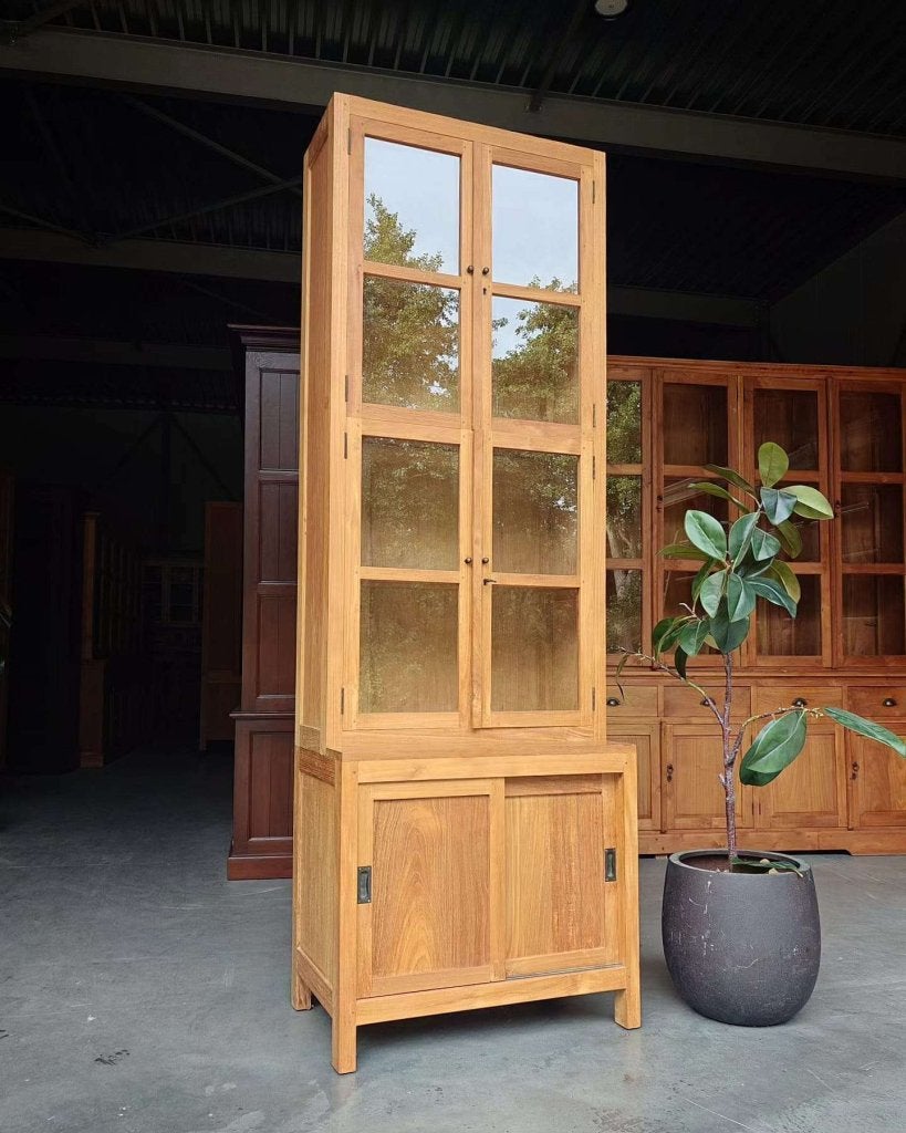 Schoolkast | Servieskast teakhout | Oude biologiekast #9262, Gebruikt, -, 200 cm of meer, -