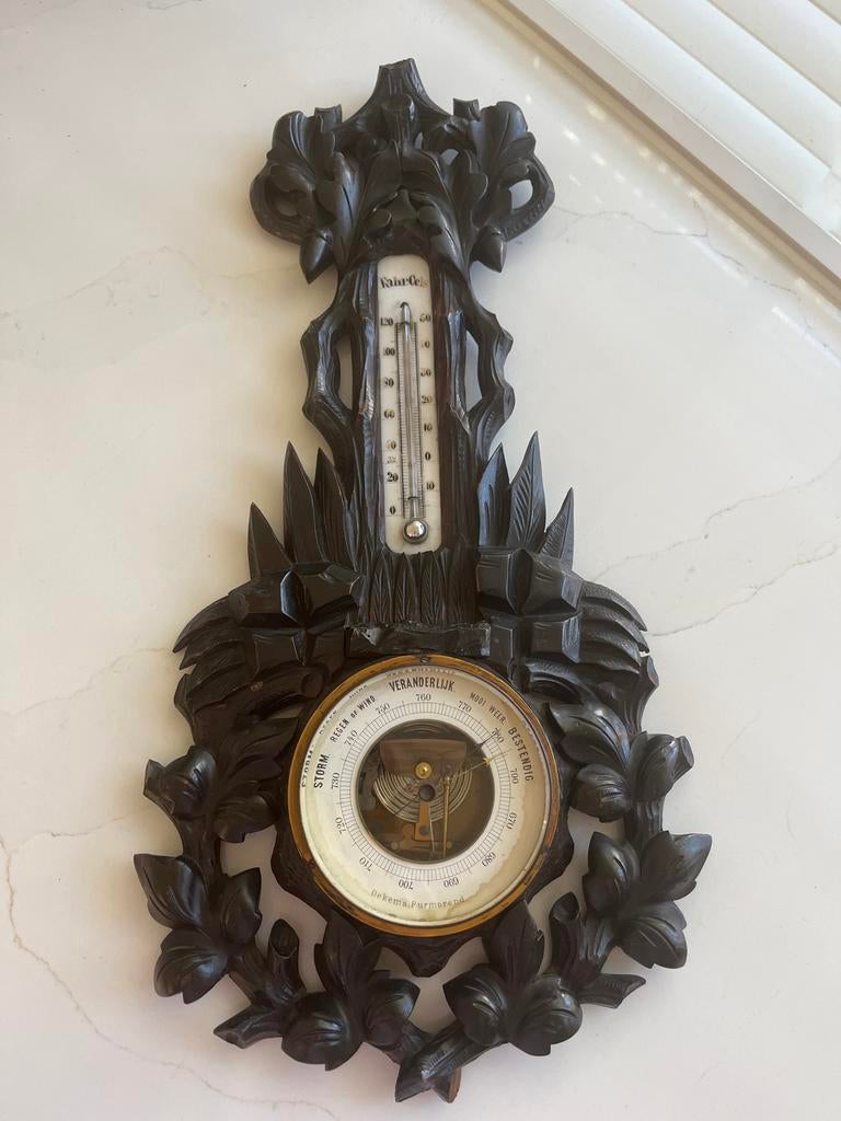 Antieke Barometer en Thermometer - Dekema Purmerend, Audio, Tv en Foto, Weerstations en Barometers, Ophalen, Gebruikt, Barometer