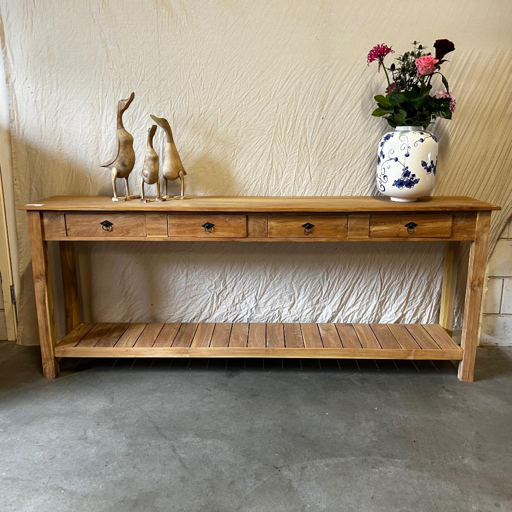 Sidetable - 200 x 40 cm - 4 lades - massief teak - TTM Wonen, TTM Wonen, Meubels – (Perzische) Tapijten en Woonaccessoires, Taag 63, 2491 CS, Den Haag (Forepark)
