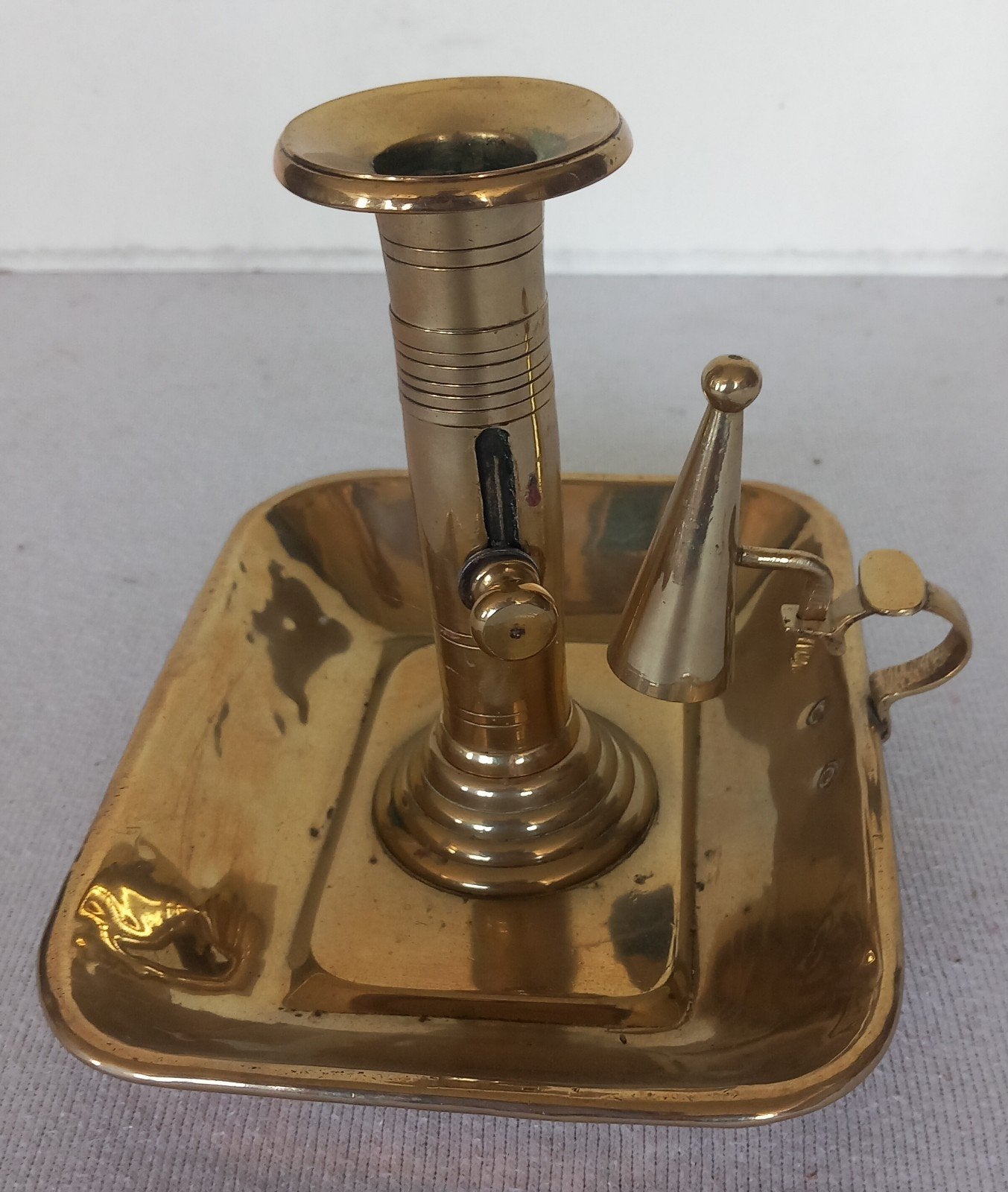 Antieke koperen kandelaar met schuifmechanisme, Ophalen of Verzenden, Koper of Brons