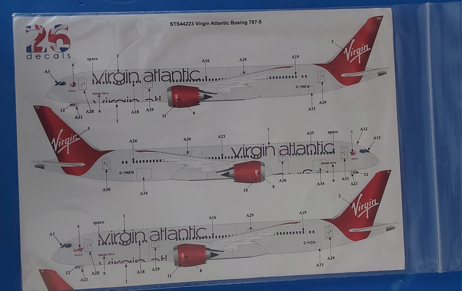 26 decals 1/144 B787 Virgin, Verzenden, Nieuw, 1:72 tot 1:144, Overige merken