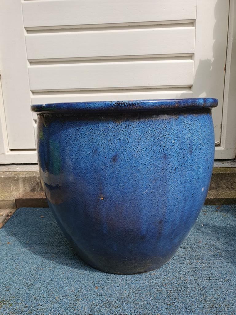 Grote geglazuurde blauwe bloempot / plantenpot, Ophalen, 40 cm of meer, Rond, Zo goed als nieuw