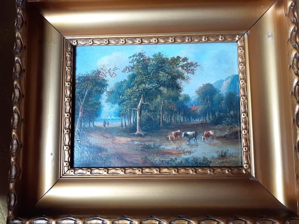Schilderij op houten paneel, Antiek., Ophalen