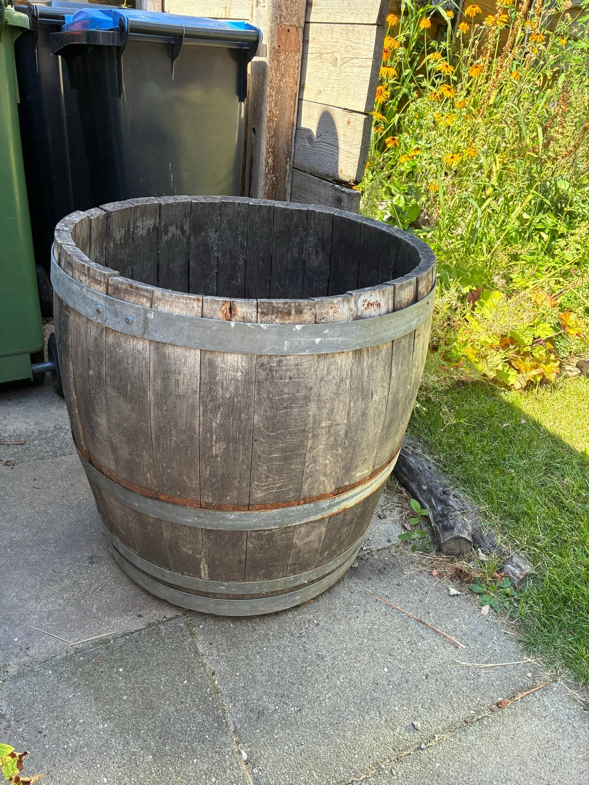 Houten Wijnvat Bloembak - Nadalié Tonnellerie, Gebruikt, Balkon, Rond, Ophalen of Verzenden