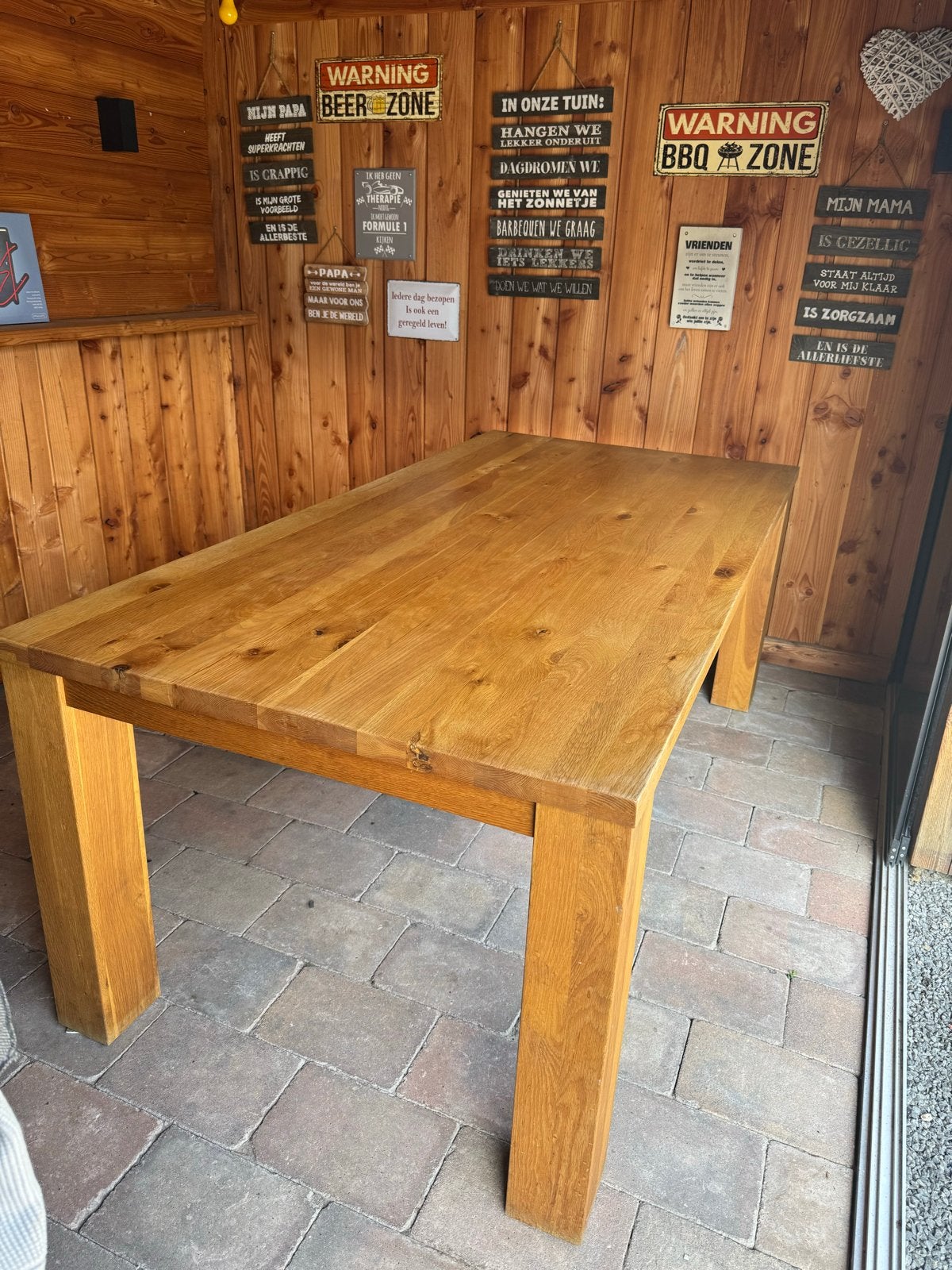Robuuste eikenhouten tafel - perfect voor binnen/buiten, Huis en Inrichting, Tafels | Eettafels, Ophalen, Gebruikt, Eikenhout