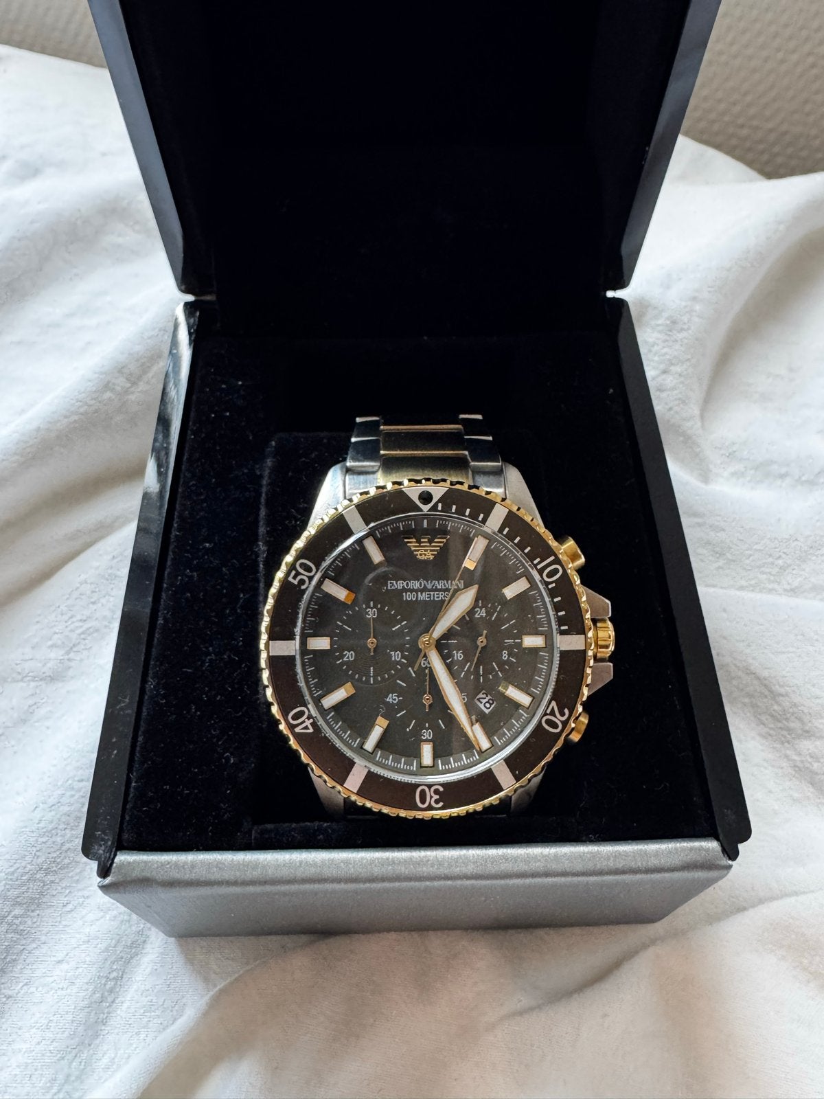 Armani horloge ar-11361 goud zilver zwart, Sieraden, Tassen en Uiterlijk, Horloges | Heren, Ophalen of Verzenden, Zo goed als nieuw