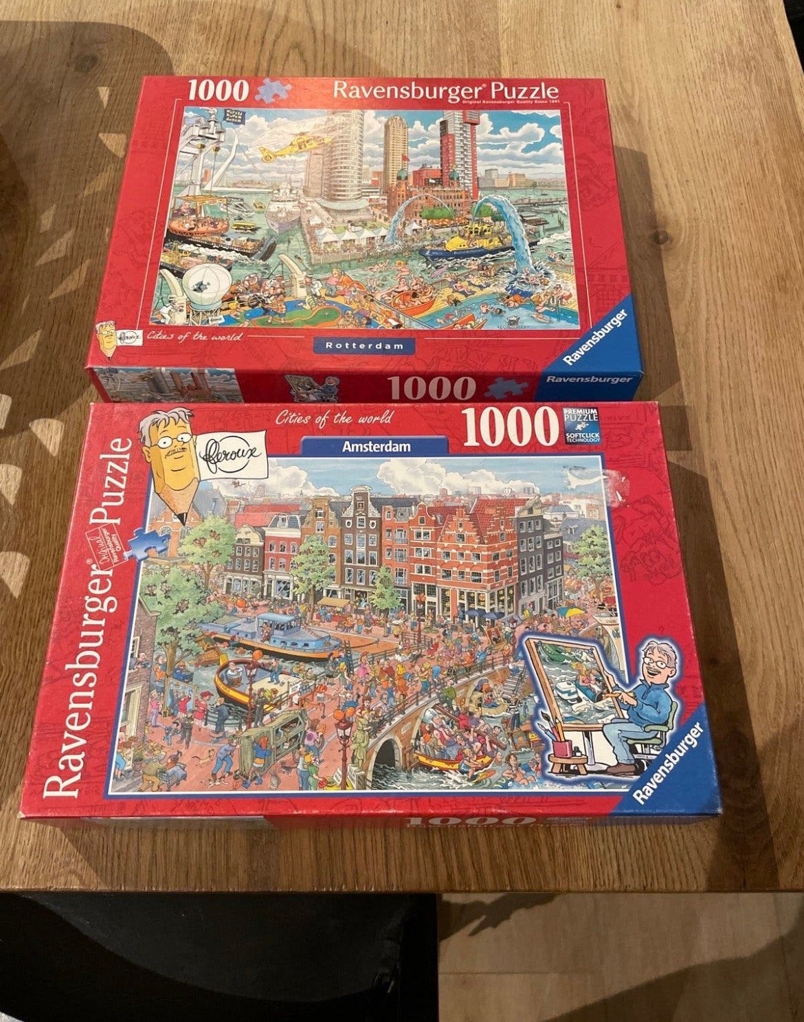 Ravensburger Puzzels: Amsterdam & Rotterdam (2x 1000 stukjes, Ophalen of Verzenden, Zo goed als nieuw