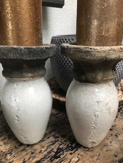 Stoer Sober kandelaar beton craquelé keramiek brocante, Overige materialen, Verburgt Vintage, Overige kleuren, Nieuw