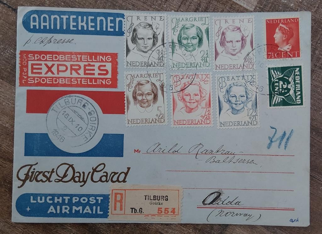 Voorloper FDC van postzegels centrale Nvph 454/59, Ophalen of Verzenden, Nederland