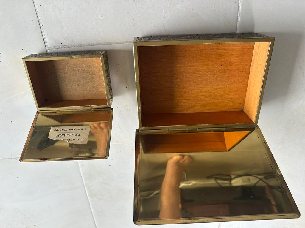 Vintage decoratieve dozen - set van twee, Ophalen of Verzenden, Gebruikt, Metaal, Minder dan 50 cm