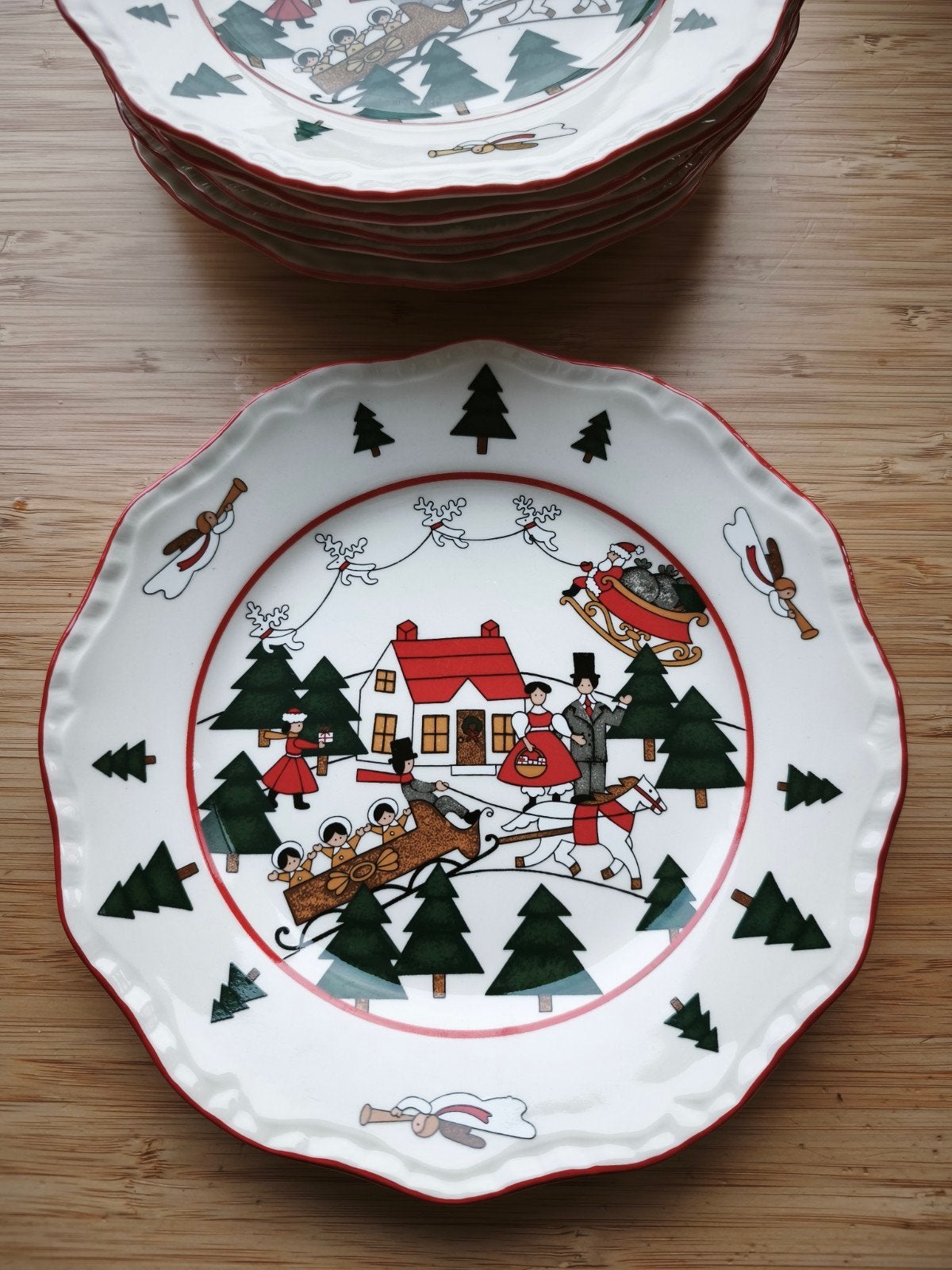 6 Mason's Christmas Village ontbijtborden - Kerstservies, Gebruikt, Overige merken, Keramiek, Ophalen of Verzenden