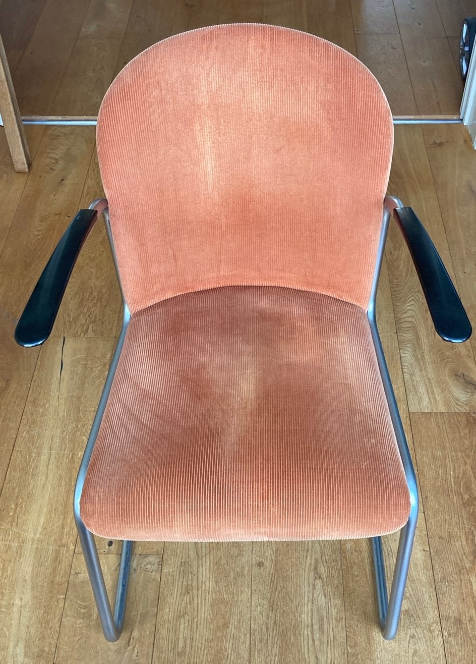 Gispen fauteuil 413 - vintage - roestbruin - mat chroom, Ophalen, Gebruikt, Bruin, Gispen