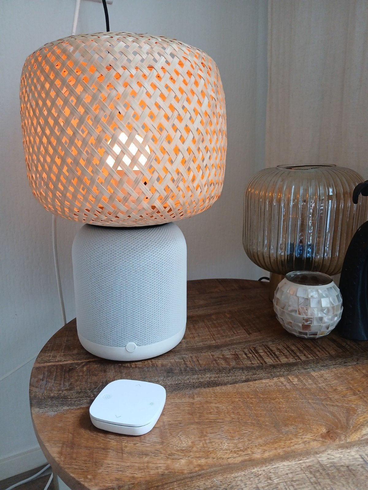 IKEA SYMFONISK Sonos speakerlamp Gen 2 + bamboe kap + slimme, Huis en Inrichting, Wit, Ophalen of Verzenden, IKEA