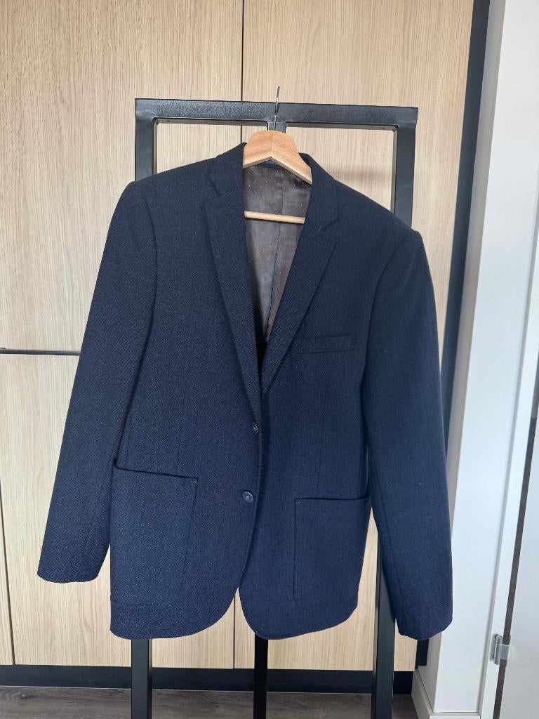 Colbert - Blauw met oranje accenten in de voering/knopen 50, Ophalen of Verzenden, Zo goed als nieuw, Maat 48/50 (M), Blauw