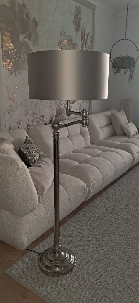 Eichholtz staande lamp zilver met taupe kap, Huis en Inrichting, Ophalen, Gebruikt, 100 tot 150 cm, Metaal