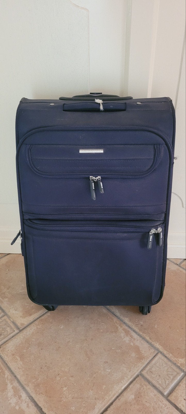 Donkerblauwe reiskoffer, Overige materialen, Wieltjes, Gebruikt, 35 tot 45 cm