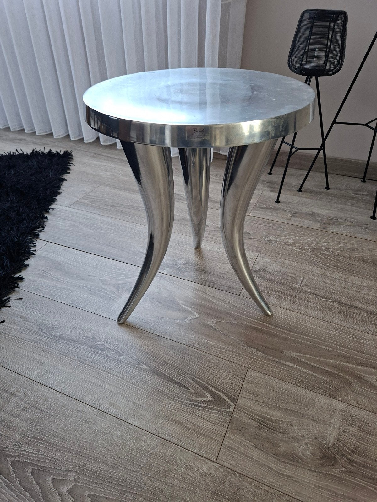 Bob bijzettafel met hoornpoten - Zilverkleurig, Minder dan 55 cm, Metaal of Aluminium, Rond, Zo goed als nieuw