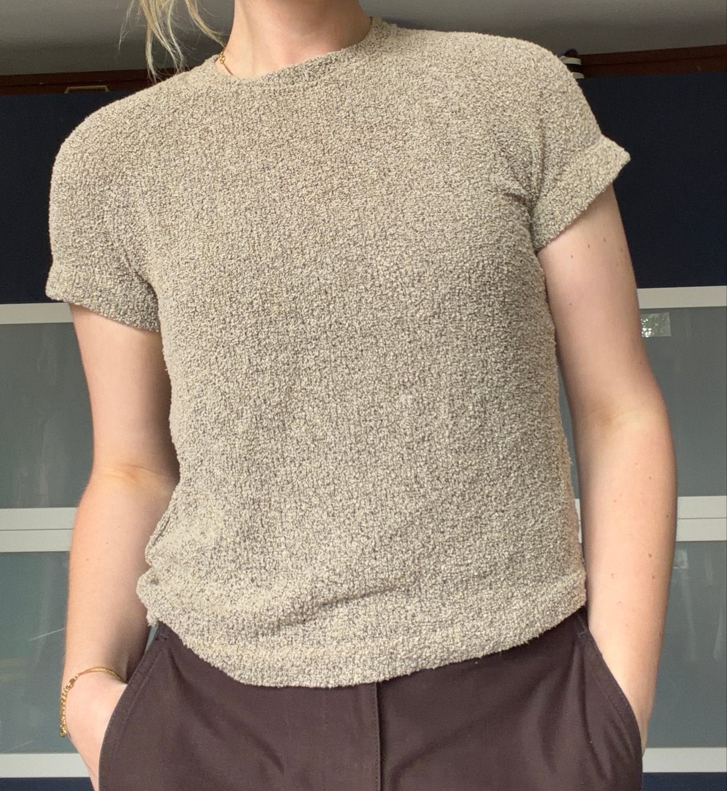 Massimo Dutti gebreide top met korte mouwen, Beige, Ophalen of Verzenden, Zo goed als nieuw, Korte mouw
